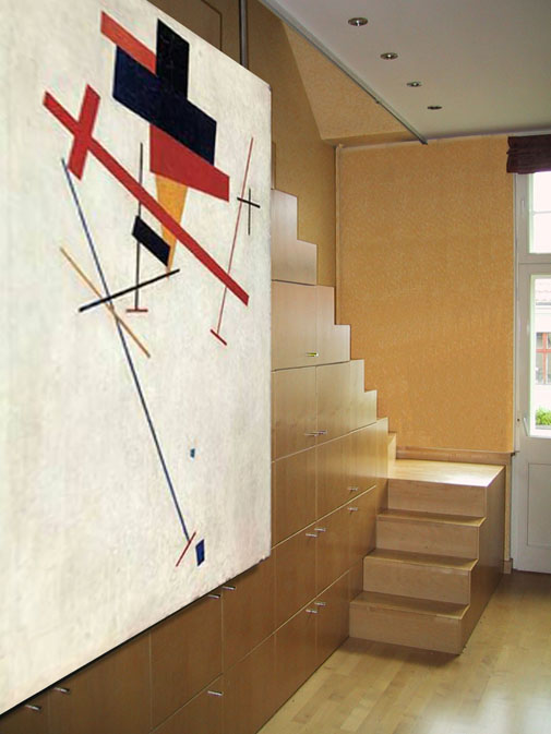 Treppe der Maisonette-Wohnung als Schrankwand mit Schiebepaneel Haus Schrobsdorff, Berlin-Charlottenburg, Schustehrusstr.