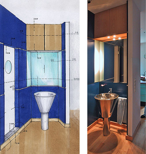 Vorzone Gäste-WC mit halboffenem Handwaschbecken Haus Schrobsdorff, Berlin-Charlottenburg, Schustehrusstr.